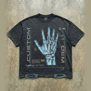เสื้อยืดผู้ชายสไตล์สตรีทแวร์ทรงโอเวอร์ไซส์ ผ้าฝ้าย 100% วินเทจ ลุคย้อนยุค พิมพ์ลายดิจิทัล แบบทำเก่า ดีไซน์ OEM สั่งทำได้ - Product Image 1