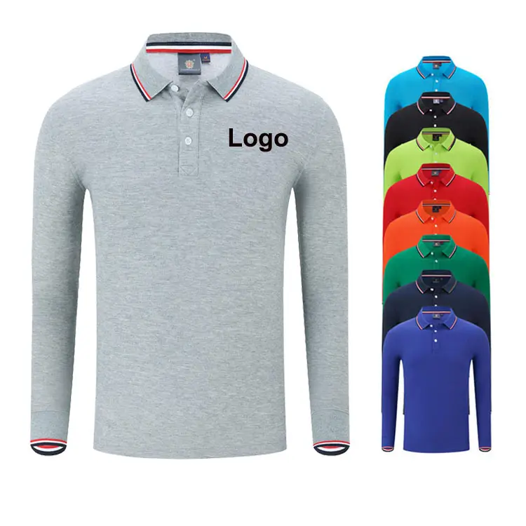 Sublimation individuelles Logo Polohemden Kragen Herren Polohemden hohe Qualität langärmeliges T-Shirt bestickte Polo-T-Shirts für Herren
