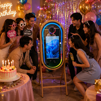 Espejo Ovalado de Madera Sólida para Photobooth, Cristal de 40 Pulgadas con Pantalla Táctil Interactiva de 21.5 Pulgadas, Luz LED, para Eventos