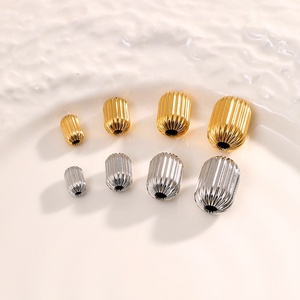 Ribbed Oval Spacer <b>Beads</b> | 18K PVD Gold Plated Stainless Steel Pumpkin Barrel DIY <b>Bracelet</b> Necklace Jewelry <b>Making</b> Aceworks - Product Image 3