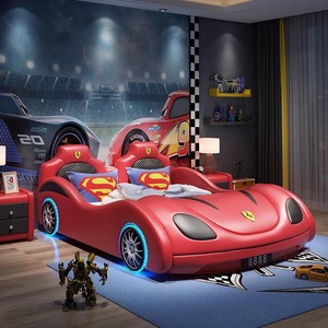 Luxuriöses Rotes Rennwagenbett für Jungen Kinderzimmermöbel Cooles Sportwagen-förmiges Kleinkinderbett - Product Image 1