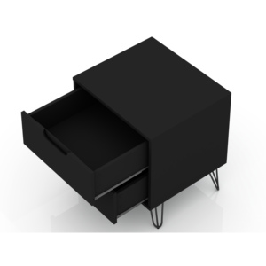 Nightstand In Black With Two <b>Drawers</b> Modern Minimalist Design <b>For</b> Bedroom <b>Storage</b> - Product Image 5
