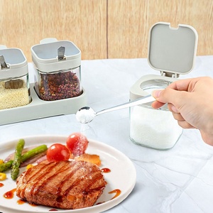숟가락 뚜껑 일체형 유리 양념통 세트, 주방 소금 후추 조미료 보관 용기 - Product Image 4