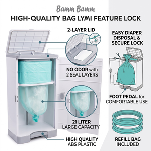Wholesale Bamm Bamm Baby Diaper Pail 21L Large Capacity Odorless Nappy Trash <b>Bin</b> With Double Sealed <b>Lid</b> Locks Factory Price - Product Image 3