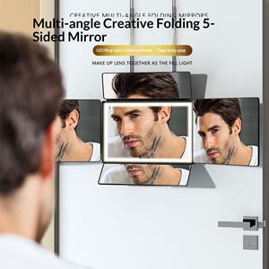 <span class=keywords><strong>Miroir</strong></span> de coiffure portable pliable à 5 panneaux LED <span class=keywords><strong>pour</strong></span> coupe de cheveux, <span class=keywords><strong>miroir</strong></span> mural simple face 360° réglable en hauteur avec <span class=keywords><strong>crochet</strong></span> <span class=keywords><strong>pour</strong></span> <span class=keywords><strong>barbier</strong></span> - Product Image 2