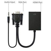 Adaptor VGA ke HDTV 1080P dengan Jack Audio Aux 3.5mm, Kabel Konverter VGA Male ke HDTV 19pin Female