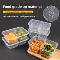 Boîte à lunch jetable à double compartiment, compatible micro-ondes, en plastique transparent de qualité alimentaire avec couvercle