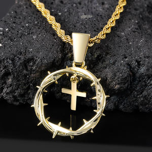 Colgante <span class=keywords><strong>de</strong></span> Joyería para Hombre, Cruz Cristiana <span class=keywords><strong>de</strong></span> Jesucristo con Corona <span class=keywords><strong>de</strong></span> Espinas, Chapado en Oro Hip-Hop, Incrustaciones <span class=keywords><strong>de</strong></span> Circonio en Latón y Cobre - Product Image 2