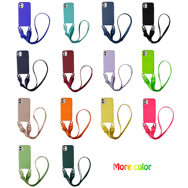 Silicone Necklace Phone Case with Crossbody Strap & Key Chain Rugged Shield Design Shockproof Luxury Style for
