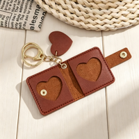 Porte-clés mini pochette pour cartes photo en cuir PU pour femme avec breloque cœur et quincaillerie métallique durable, idéal pour cadeau quotidien, souvenir, faible MOQ