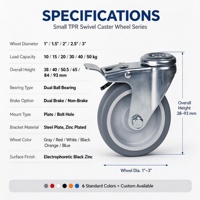 Roue pivotante en polyuréthane de 1,5 pouce (50 mm), petite roue à roulement à billes en PU avec frein