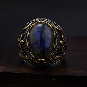 Vintage Gold Plated Stainless Steel Natural Gemstone <strong>Moon</strong> <strong>Stone</strong> <strong>Ring</strong> Flower Wave Pattern Design Party Wedding <strong>Rings</strong> Men Women - Product Image 5