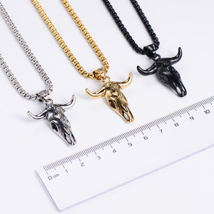 Hiphop Big Rock Punk Pendentif Bijoux En Acier Inoxydable Hommes Creux Chèvre Anime Tête De <span class=keywords><strong>Taureau</strong></span> Pendentif Corne Pendentif Collier - Product Image 6
