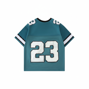 Camiseta de fútbol transpirable de talla grande personalizada verde azulado, números blancos, adorno negro, número de nombre de equipo personalizado, 100%, deportes de poliéster - Product Image 1