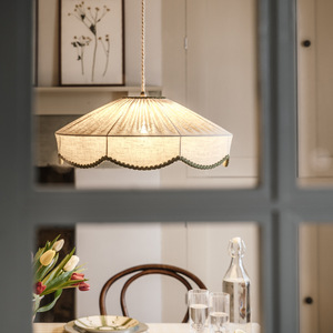 Lampe suspendue vintage française en forme de crème, ampoule LED ronde E27 pour salon, salle à manger, chambre à coucher, design nordique en lin - Product Image 1