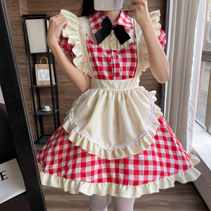 Lolita Maid Outfit Red Checkered Plus Size Cosplay Costume Summer 2022 Polyester Fiber Dress Anime Role Play - Product Image 2