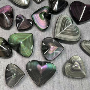 高品質レインボーフラッシュ黒曜石ハート自然手彫り黒曜石ハート癒し - Product Image 2