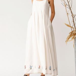 Vestidos de Verano de Nuevo Diseño para Mujer, Vestidos Casuales sin Mangas, Holgados y Modestos con Bordado Floral, Vestido Maxi de Lino y Algodón - Product Image 6