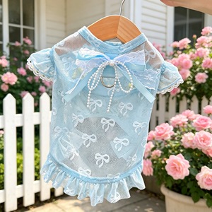Vestido de Verano para Perros y Gatos, Ligero, de Malla, Azul Albaricoque, Bordado, Estilo Chaleco, Talla Pequeña y Mediana, para las Cuatro Estaciones - Product Image 1