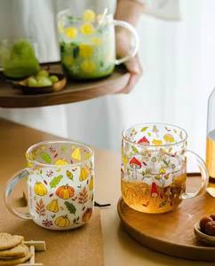 Mushroom Lemon Pumpkin Pattern Tazas de vidrio resistentes al calor <span class=keywords><strong>con</strong></span> asa para el desayuno Leche Café - Product Image 4