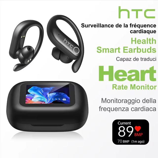 HTC NE61 AI Translator BluetoothV6.0 Earphones Noise Reduction TWS Sports Wireless Headphones Heart Rate Monitor Earbuds