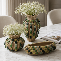 Vase à fleurs en céramique moderne, texture tissée 3D, vert sable, vase décoratif pour table console, décoration intérieure
