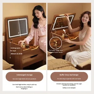 Small Solid Wood <strong>Bedside</strong> Dressing <strong>Table</strong> Bedroom Modern Simple Storage Cabinet Makeup <strong>Table</strong> with Integrated Makeup <strong>Mirror</strong> - Product Image 2