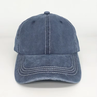 Marineblauwe vintage gewassen katoenen pet met contraststiksels, unisex casual baseballcap