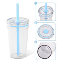 Super schattige, op maat bedrukte logo 12oz 16oz 20oz duurzame Tritan transparante lekvrije BPA-vrije moderne tumbler met rietje voor koffie, smoothie en boba