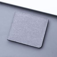Dompet Kartu Kanvas Pendek Portabel dengan Ritsleting Warna Solid Gaya Jepang Canggih Logo Kustom untuk Pria