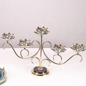 5 lengan mangkuk kristal Tealight Candelabra tempat lilin Votive berdiri tempat lilin untuk tengah meja dekorasi