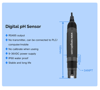 Capteur de pH numérique RS485 avec corps en verre et plastique, électrode de pH Modbus pour l'eau industrielle