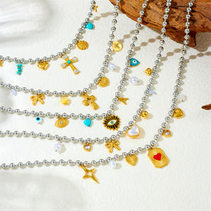 Moda Trendy kalp tatlı serin Ins tarzı çapraz aşk yay damla yağ gözler kolye paslanmaz çelik bambu zincir kolye kolye - Product Image 1