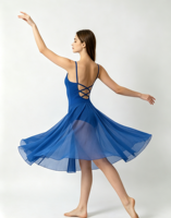 Costume de danse contemporaine lyrique bleu royal à paillettes, jupe mi-longue en mousseline, robe de danse pour femmes et filles, compétition, récital