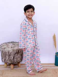 Pijamas de franela con diseño de elefante nuevo al por mayor para niños, conjuntos de pantalones largos para el hogar, ropa de dormir de algodón, ropa de dibujos animados - Product Image 2