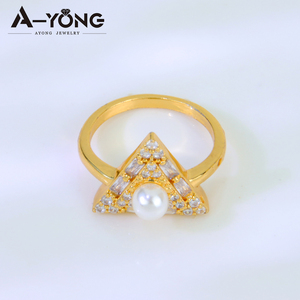 Dames Elegante Zoetwaterparels Ringen Fijne <span class=keywords><strong>18K</strong></span> Gouden Zirkoon Verlovingsring Voor Bruid - Product Image 6