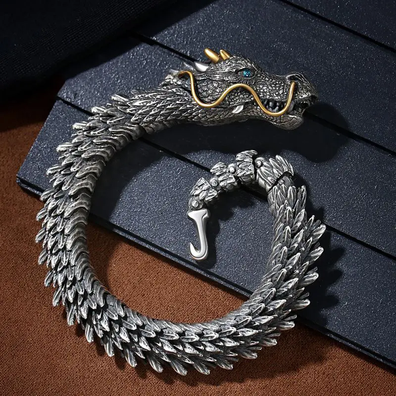 Lateefah OEM Handmade Bragon Bone Bracelet Snake Chain Jewelry Chinese Dragon Bracelet for Men