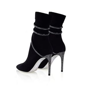 New Stretchy Knitted Material Pointed Toe Ankle Wrap Heel 2025 <b>Socks</b> <b>Boots</b> for Women - Product Image 3