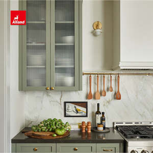Meuble de cuisine Alland Luxury Farmhouse E0 en <span class=keywords><strong>bois</strong></span> écologique avec robinet <span class=keywords><strong>doré</strong></span>, porte-outils, panneau cannelé, îlot - Product Image 4