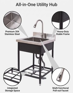 Évier de <span class=keywords><strong>cuisine</strong></span> autoportant en acier inoxydable 304, fait main, moderne, multifonctionnel, noir, à cuve unique, pour restaurant - Product Image 3