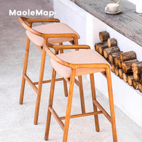 Tabouret de bar extérieur en teck villa jardin chaise de bar haute nordique chaises d'hôtel en bois massif restaurant commercial meubles de café