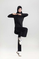 Tunique de sport pour femmes musulmanes, mode modeste, avec logo personnalisé OEM, ourlet incurvé, haut long, anti-remontée