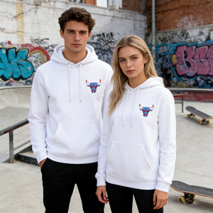 Unisex White <strong>Chicago</strong> <strong>Bulls</strong> Graphic <strong>Hoodie</strong> | Custom Team Sweatshirt with Bold <strong>Bull</strong> Logo for Sports Brands &amp; Events - Product Image 3