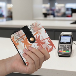 Portefeuille court personnalisé en cuir PU pour femme avec fermeture éclair, motif palmier, blocage RFID, étanche, portable, porte-cartes avec porte-clés - Product Image 1