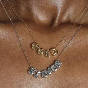 Hot Sell Custom Diy Copper Jewelry Name Necklace Bubble Letter Name Necklace