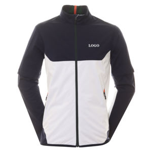 Chaqueta cortavientos de golf atlética de poliéster ligero para hombre, logotipo personalizado estampado verde con cuello levantado, rendimiento deportivo, servicio OEM - Product Image 4