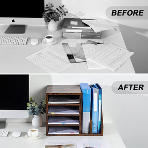 Organisateur <span class=keywords><strong>de</strong></span> <span class=keywords><strong>bureau</strong></span> en bois rustique avec plateau à papier à 4 niveaux et porte-documents, classeurs, carnets pour l'organisation du <span class=keywords><strong>bureau</strong></span> - Product Image 4