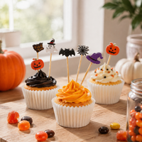 Halloween bamboe fruitprikkers pompoen spook vleermuis design gemengde kleuren feesttaartdecoratie groothandel