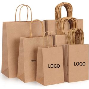 Sacs de courses en papier kraft brun recyclables avec logo imprimé personnalisé - Product Image 1