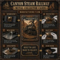 Carte de collection en métal personnalisée Série Chemin de fer à vapeur Canyon Impression HD Train vintage Cadeau souvenir Vente en gros Usine